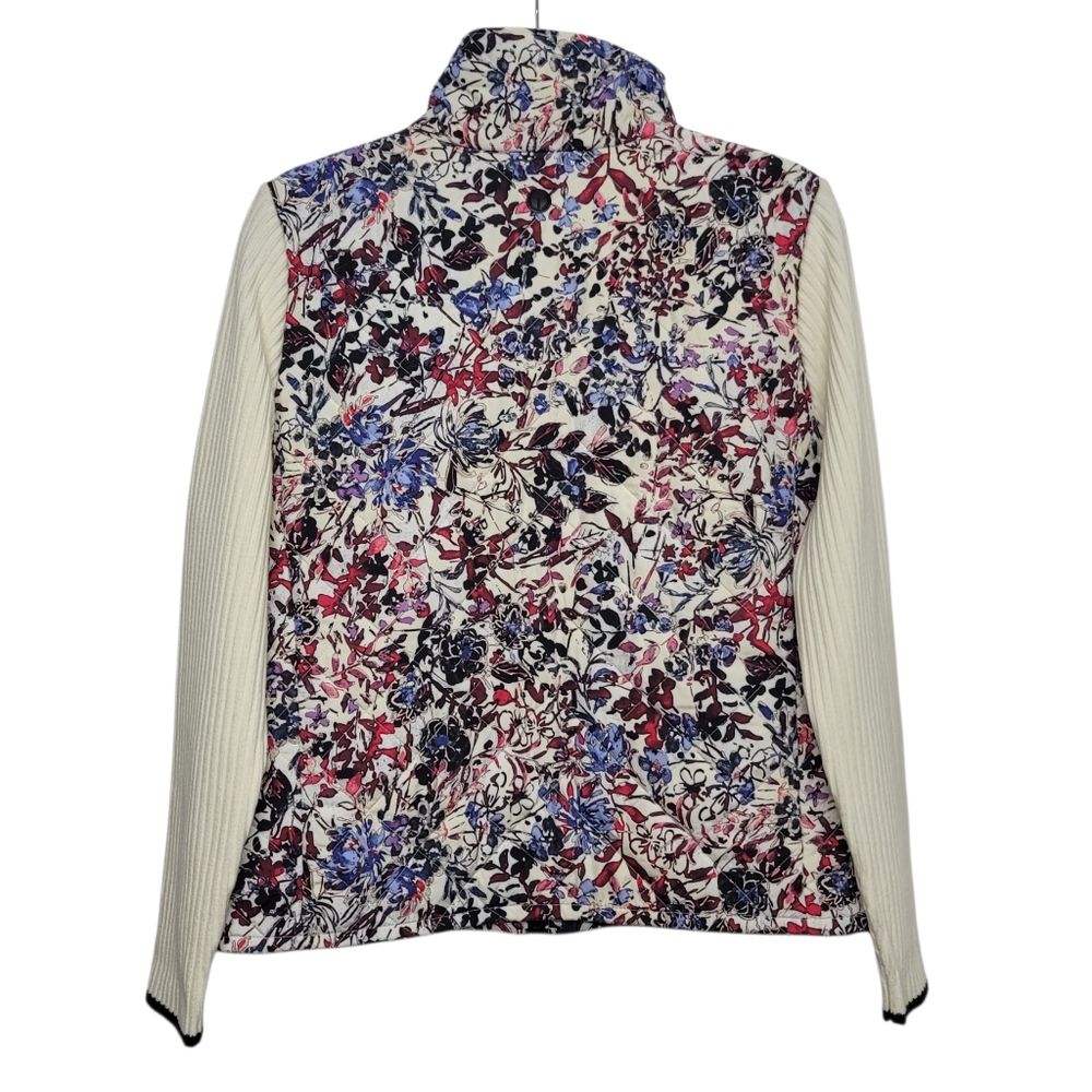 Talbots Quilted Mixed Media Jacket Blue Red Watercolor Garden - Picture 7 of 13